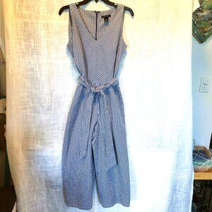 Sam and Jess Jumpsuit Size S Navy Blue Gingham Check Wide Leg Jumpsuit Sash Belt